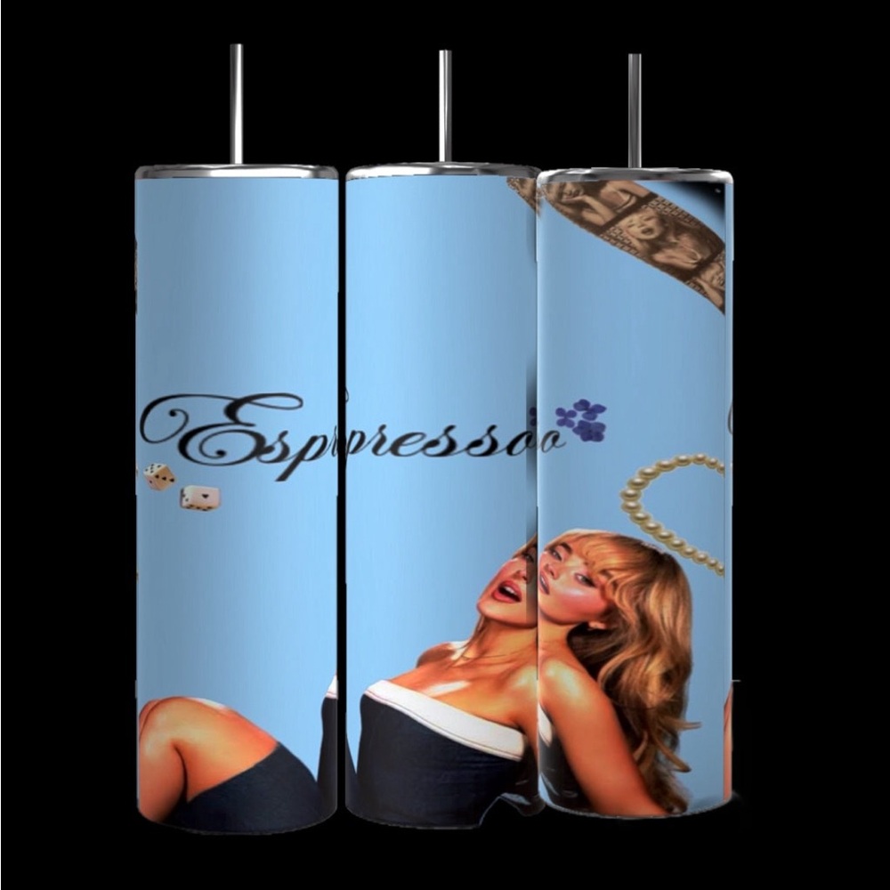 Expresso Sabrina Carpenter Inspired 20oz Skinny Tumbler w/ reusable straw $ lid